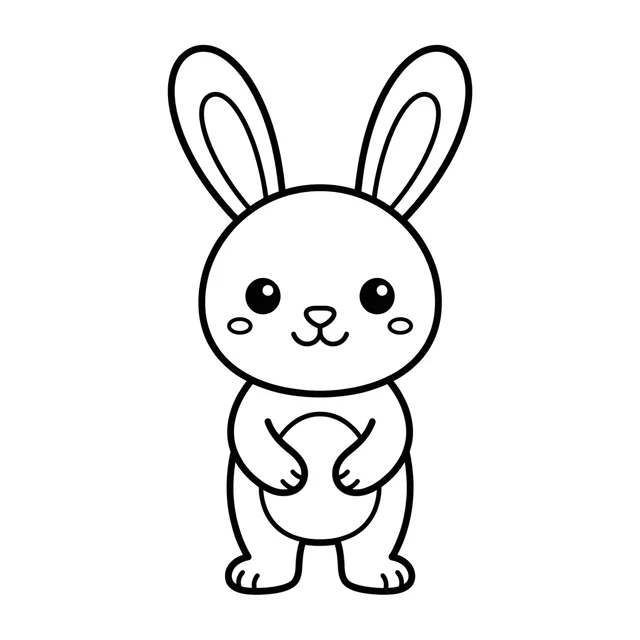 Easy bunny coloring page with a smiling rabbit and large upright ears