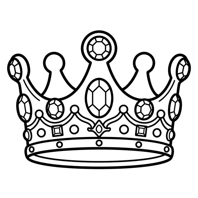 Princess tiara coloring page with a large crown decorated with round and diamond-shaped jewels