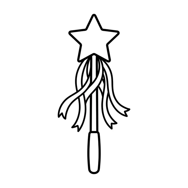 Easy princess wand coloring page with a star-shaped wand and flowing ribbons